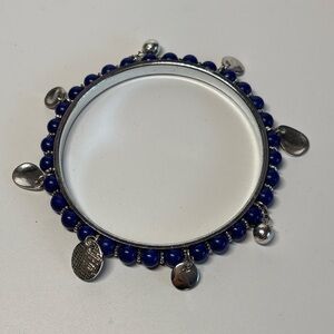 Blue Beaded Bangle with Silver Charms